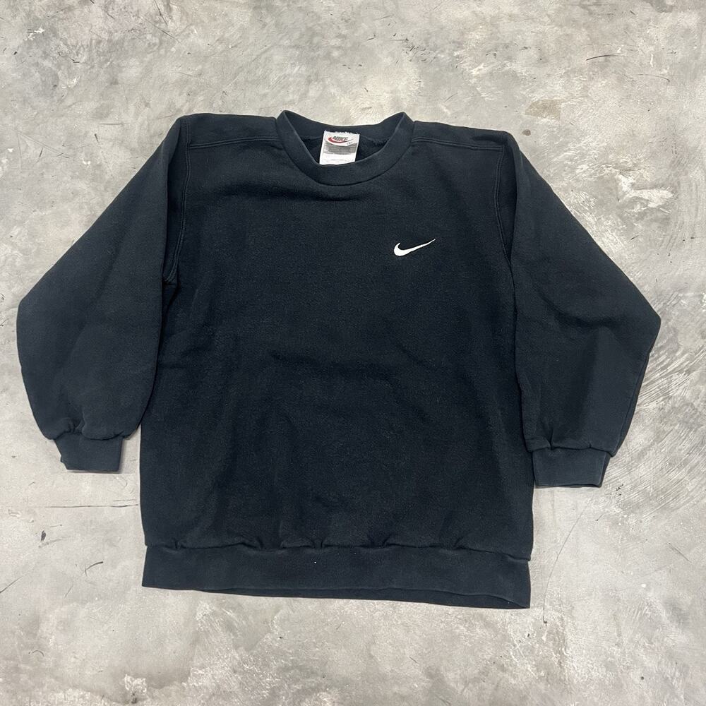 Vintage Nike Sweatshirt Small YOUTH XL Black Swoosh Y2K Sports Faded Skate